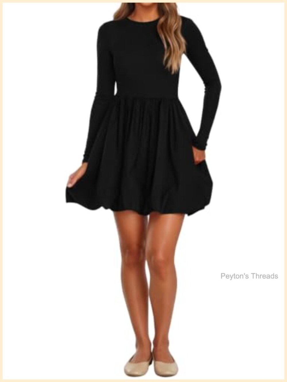 A-Line Mini Dress Long Sleeve Knit Bubble Casual Fall Winter